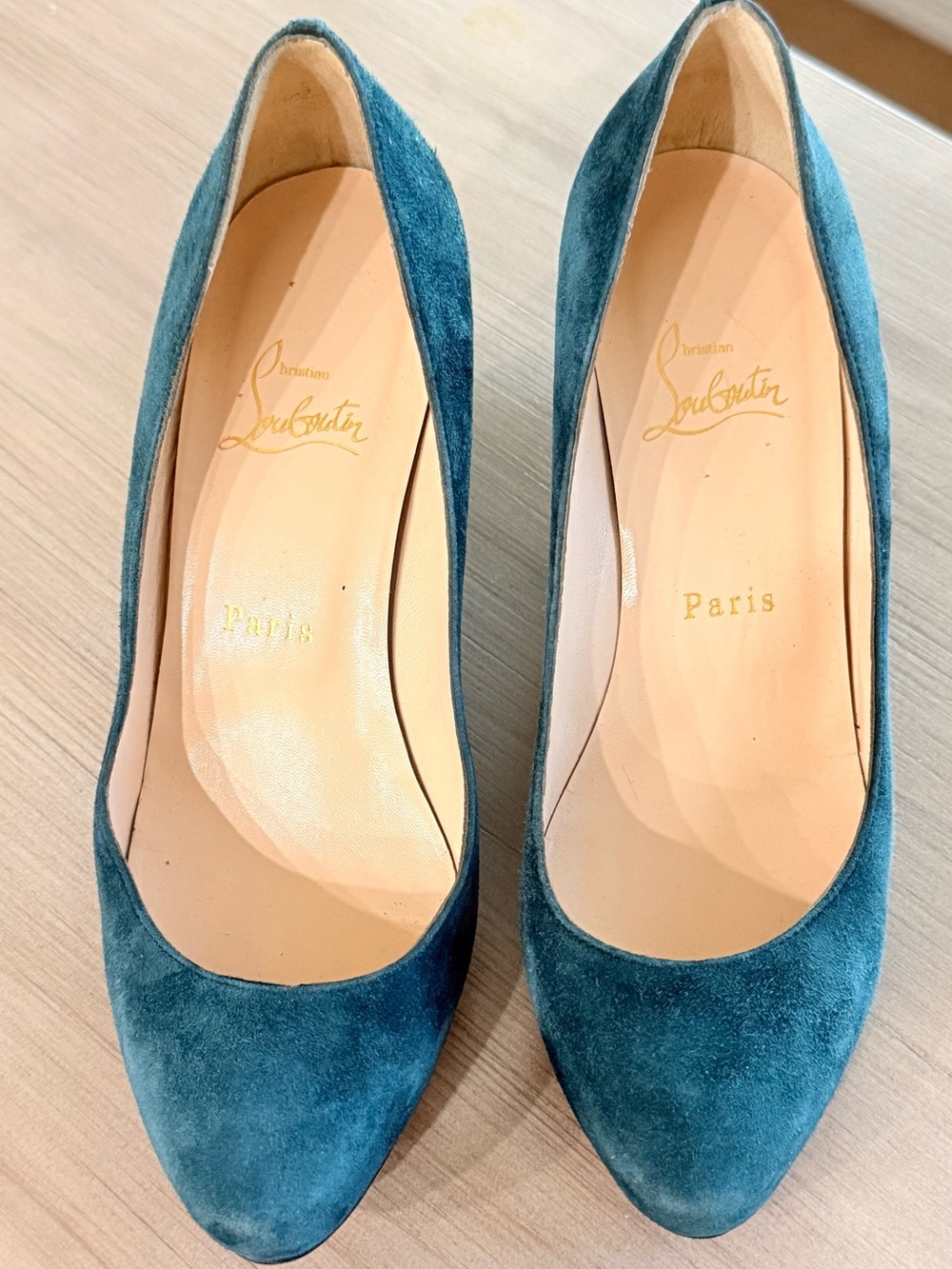 Christian Louboutin Suede Teal Wedge Pumps – EU 38.5 - Picture 2 of 8